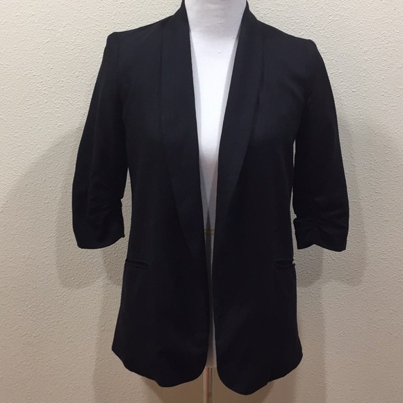 Bar III Jackets & Blazers - Bar lll Black 3/4 Rouched Sleeve Blazer